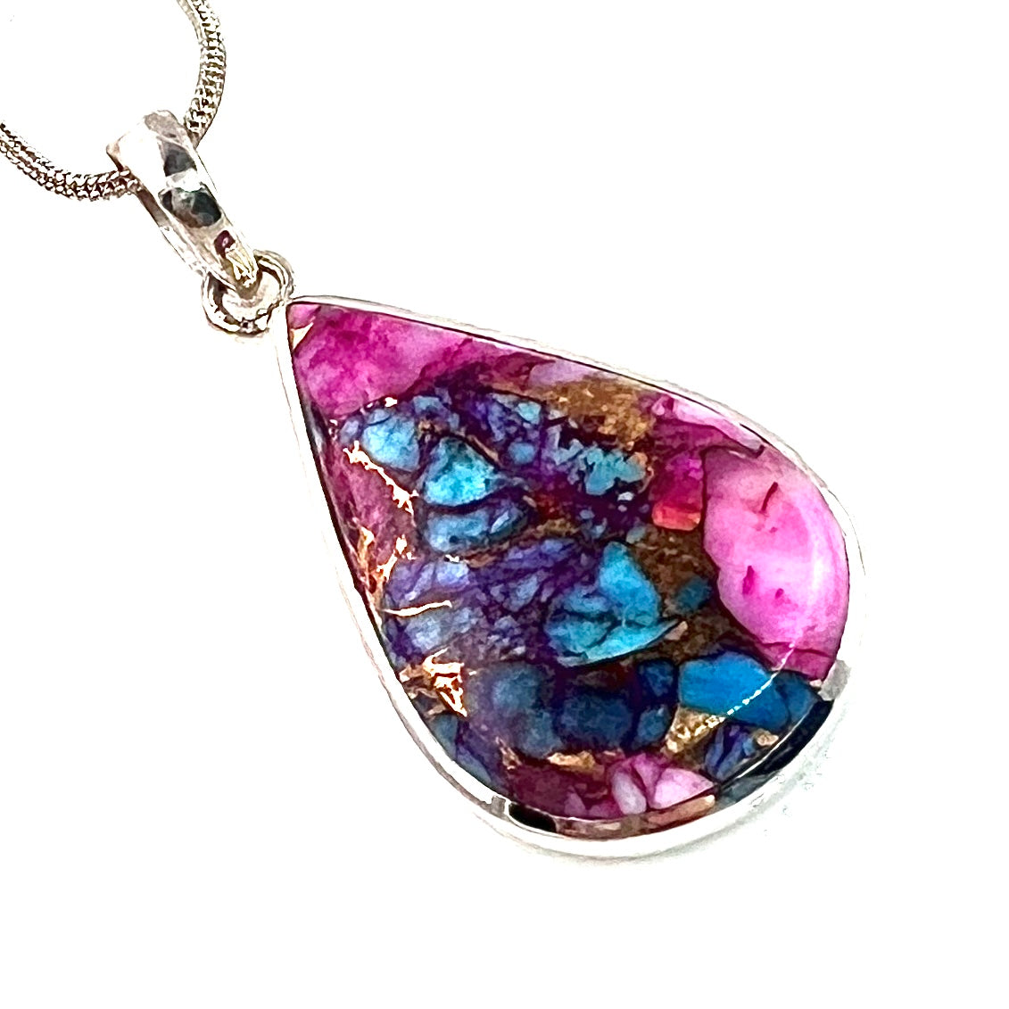 Kingman Dahlia Turquoise Sterling Silver Pear Pendant - Keja Designs Jewelry