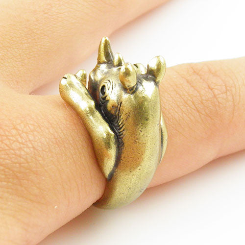 Animal Wrap Ring - Rhino - Yellow Bronze - Adjustable Ring - keja jewelry - Keja Designs Jewelry