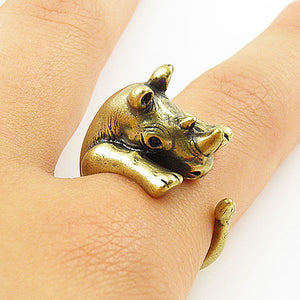 Animal Wrap Ring - Rhino - Yellow Bronze - Adjustable Ring - keja jewelry - Keja Designs Jewelry
