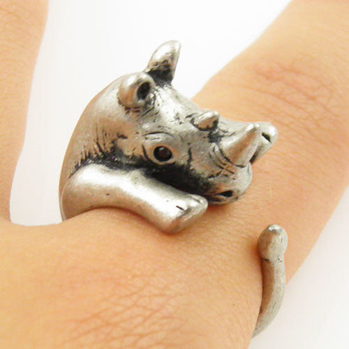 Animal Wrap Ring - Rhino - White Bronze - Adjustable Ring - keja jewelry - Keja Designs Jewelry