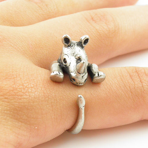 Animal Wrap Ring - Rhino - White Bronze - Adjustable Ring - keja jewelry - Keja Designs Jewelry