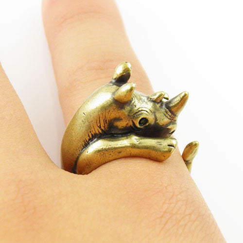 Animal Wrap Ring - Rhino - Yellow Bronze - Adjustable Ring - keja jewelry - Keja Designs Jewelry