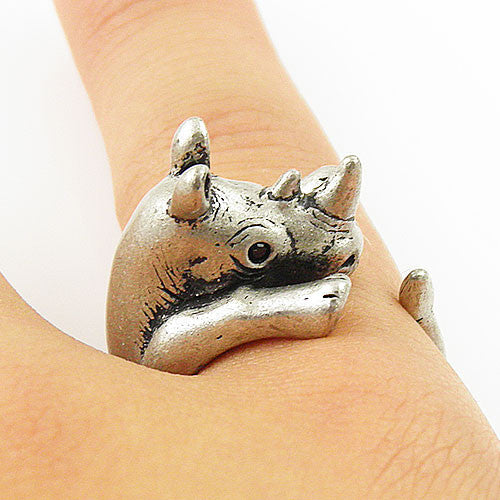 Animal Wrap Ring - Rhino - White Bronze - Adjustable Ring - keja jewelry - Keja Designs Jewelry