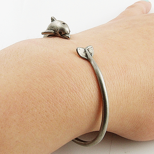 Animal Wrap Adjustable Bracelet White Bronze Dolphin - Keja Designs Jewelry