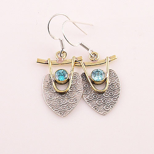Blue Topaz Sterling Silver Two Tone Earrings - Keja Designs Jewelry