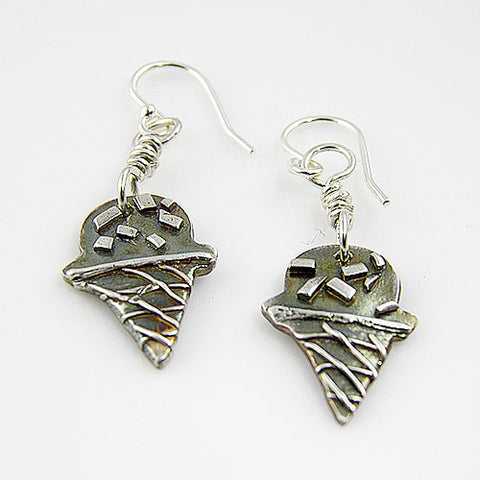 Ice Cream Cone - With Sprinkles - Pure Fine Silver Earrings - Keja Designs Jewelry