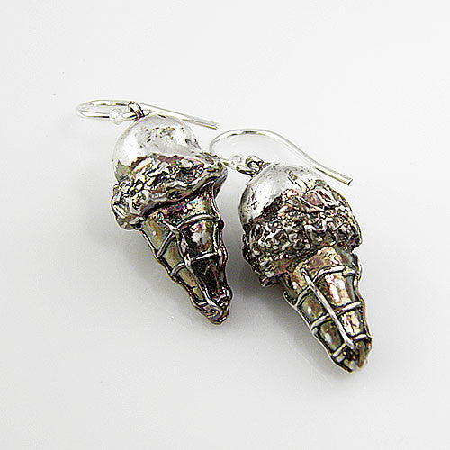 Ice Cream Cone .999 Fine Silver Lucky Charm Earrings - Keja Designs Jewelry