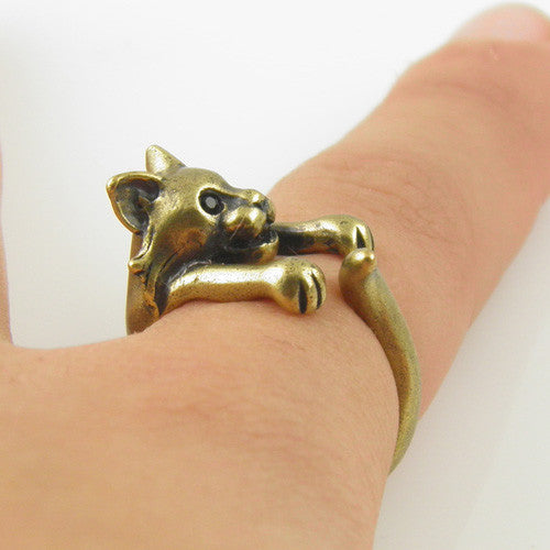 Animal Wrap Ring - Bobcat - Yellow Bronze - Adjustable Ring - keja jewelry - Keja Designs Jewelry