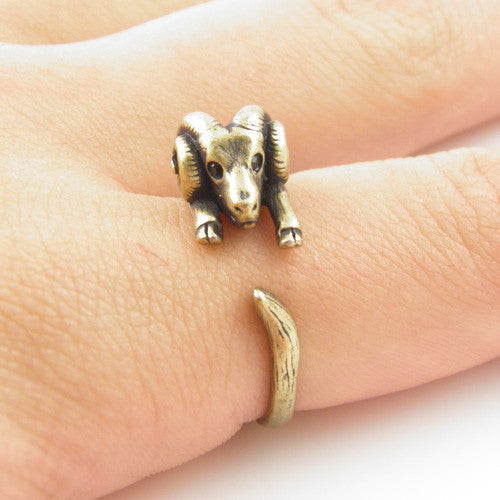 Animal Wrap Ring - Ram - Yellow Bronze - Adjustable Ring - keja Jewelry - Keja Designs Jewelry