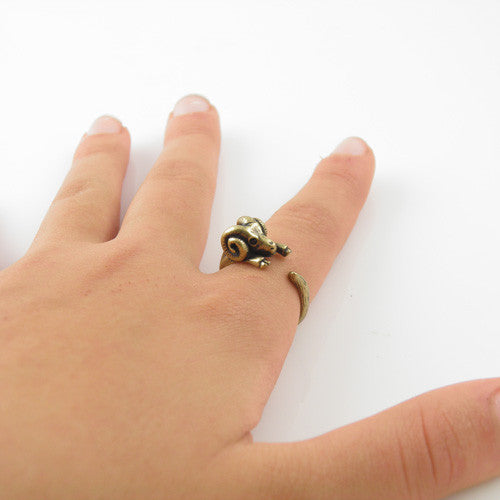 Animal Wrap Ring - Ram - Yellow Bronze - Adjustable Ring - keja Jewelry - Keja Designs Jewelry