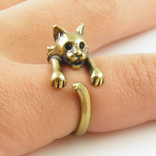 Animal Wrap Ring - Bobcat - Yellow Bronze - Adjustable Ring - keja jewelry - Keja Designs Jewelry