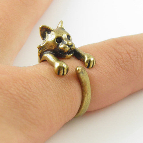 Animal Wrap Ring - Bobcat - Yellow Bronze - Adjustable Ring - keja jewelry - Keja Designs Jewelry