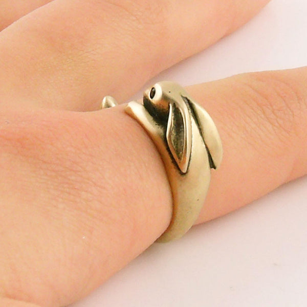 Animal Wrap Ring - Bunny -Yellow Bronze - Adjustable Ring - keja jewelry - Keja Designs Jewelry