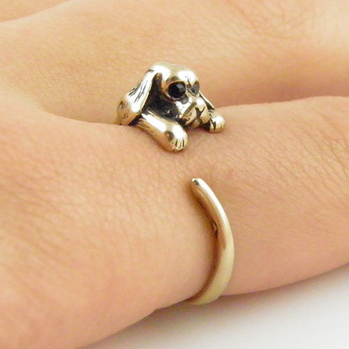 Animal Wrap Ring - Spaniel Dog - Yellow Bronze - Adjustable Ring - keja Jewelry - Keja Designs Jewelry