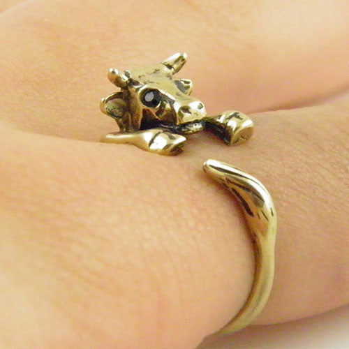 Animal Wrap Ring - Cow - Yellow Bronze - Adjustable Ring - Keja Jewelry - Keja Designs Jewelry