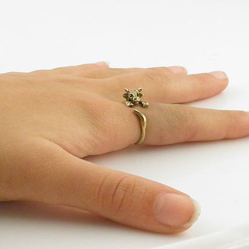 Animal Wrap Ring - Cow - Yellow Bronze - Adjustable Ring - Keja Jewelry - Keja Designs Jewelry