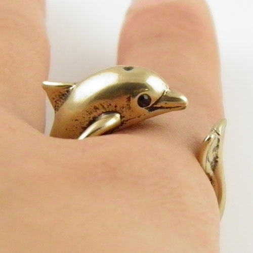 Animal Wrap Ring - Dolphin - Yellow Bronze - Adjustable Ring - Keja Jewelry - Keja Designs Jewelry