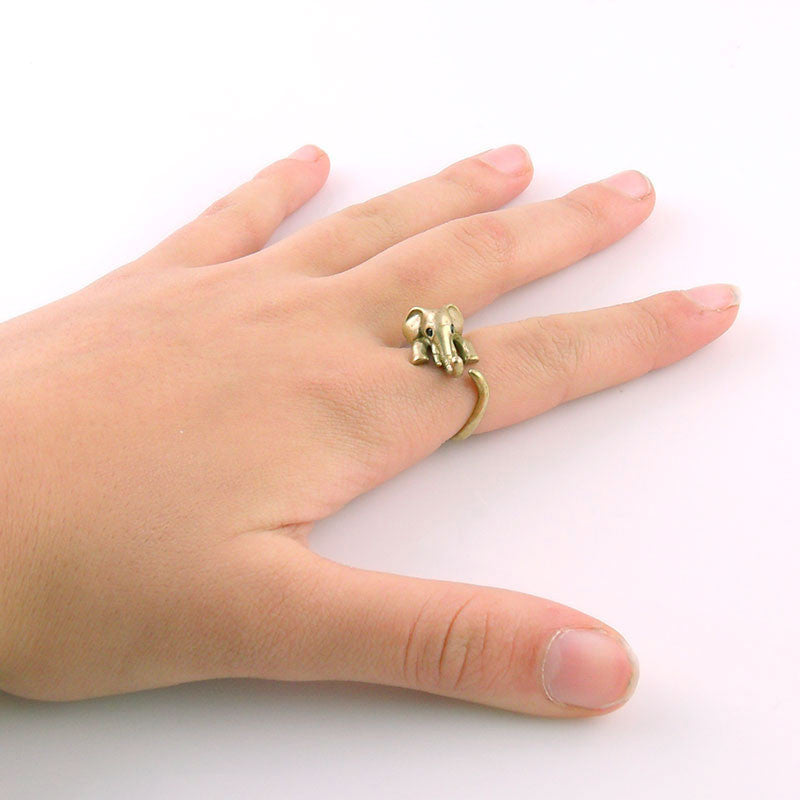 Elephant Animal Wrap Ring - Yellow Bronze Adjustable Ring - Keja Designs Jewelry