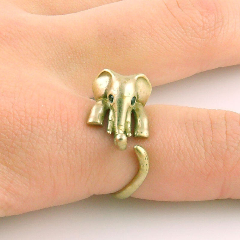 Elephant Animal Wrap Ring - Yellow Bronze Adjustable Ring - Keja Designs Jewelry