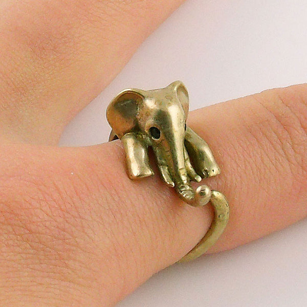 Elephant Animal Wrap Ring - Yellow Bronze Adjustable Ring - Keja Designs Jewelry