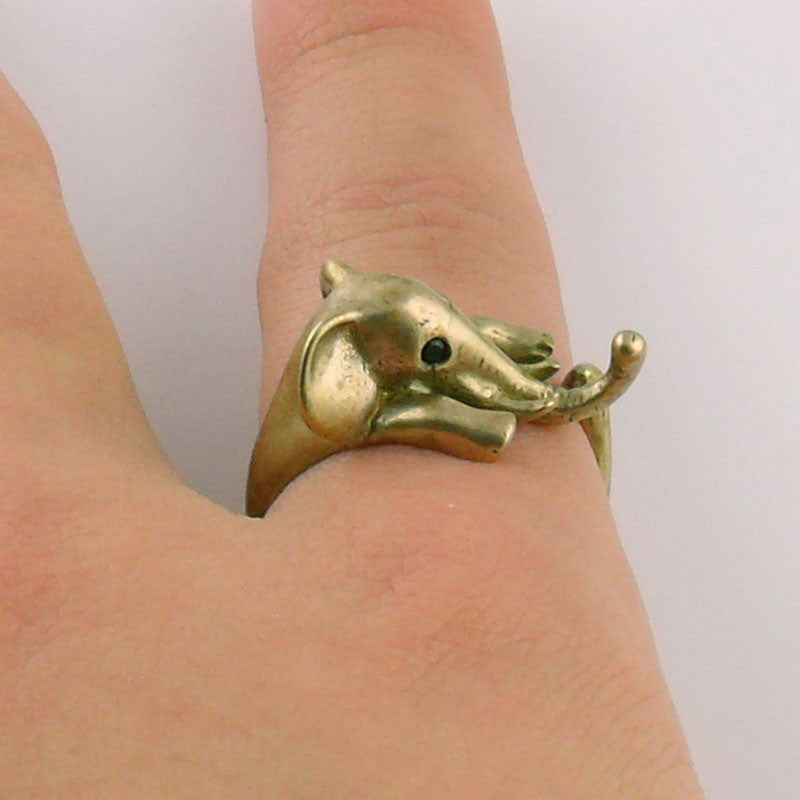 Elephant Animal Wrap Ring - Yellow Bronze Adjustable Ring - Keja Designs Jewelry