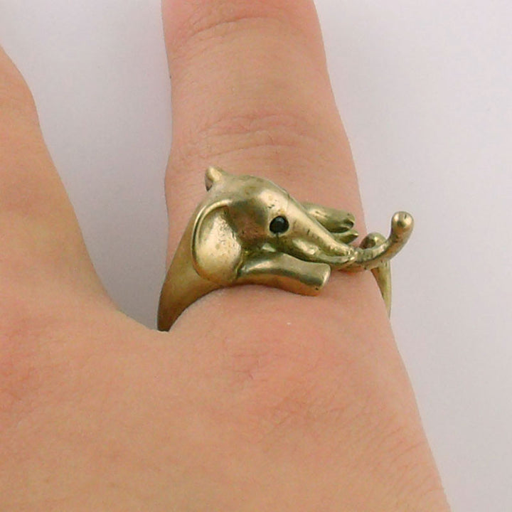 Elephant Animal Wrap Ring - Yellow Bronze Adjustable Ring - Keja Designs Jewelry