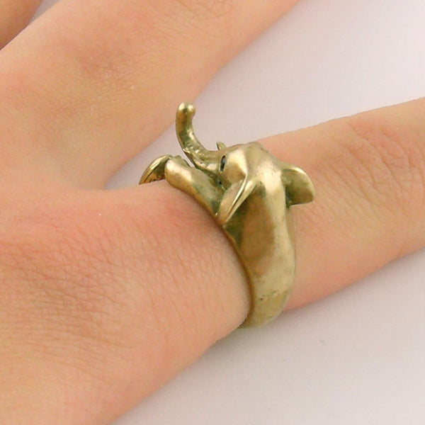Elephant Animal Wrap Ring - Yellow Bronze Adjustable Ring - Keja Designs Jewelry