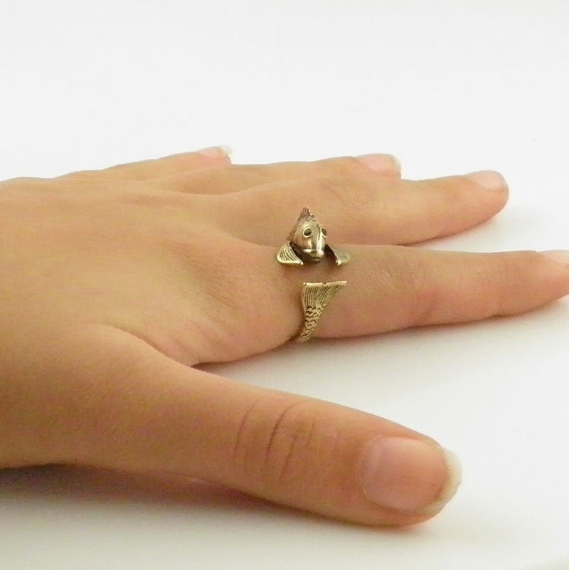 Animal Wrap Ring - Fish - Yellow Bronze - Adjustable Ring - keja jewelry - Keja Designs Jewelry