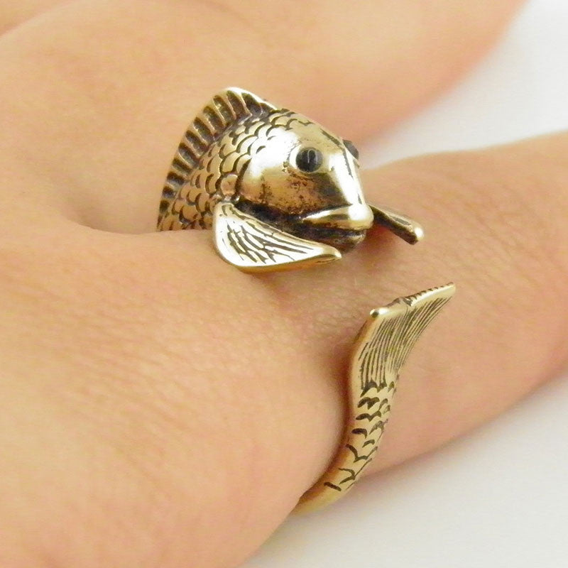 Animal Wrap Ring - Fish - Yellow Bronze - Adjustable Ring - keja jewelry - Keja Designs Jewelry