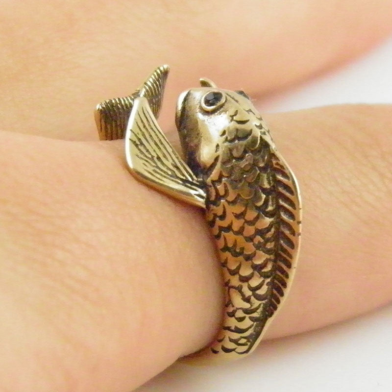 Animal Wrap Ring - Fish - Yellow Bronze - Adjustable Ring - keja jewelry - Keja Designs Jewelry