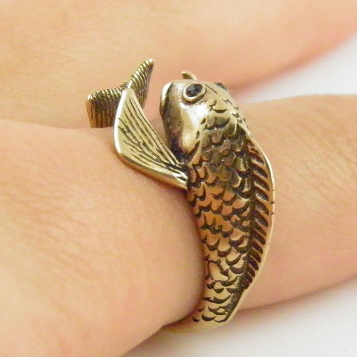 Animal Wrap Ring - Fish - Yellow Bronze - Adjustable Ring - keja jewelry - Keja Designs Jewelry