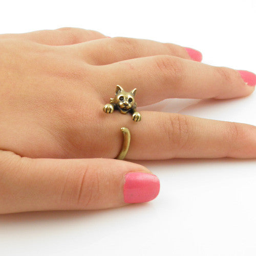 Animal Wrap Ring - Bobcat - Yellow Bronze - Adjustable Ring - keja jewelry - Keja Designs Jewelry