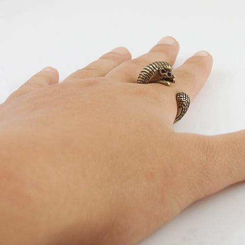 Animal Wrap Ring - Hedgehog- Bronze - Adjustable Ring - Keja Designs Jewelry
