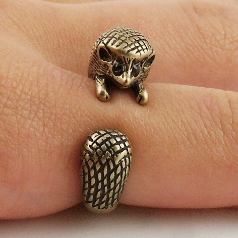 Animal Wrap Ring - Hedgehog- Bronze - Adjustable Ring - Keja Designs Jewelry