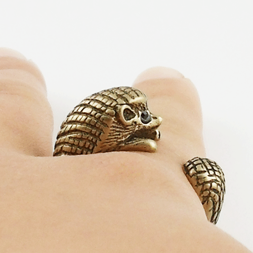 Animal Wrap Ring - Hedgehog- Bronze - Adjustable Ring - Keja Designs Jewelry