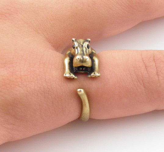 Animal Wrap Ring - Hippo - Bronze - Adjustable Ring - keja jewelry - Keja Designs Jewelry