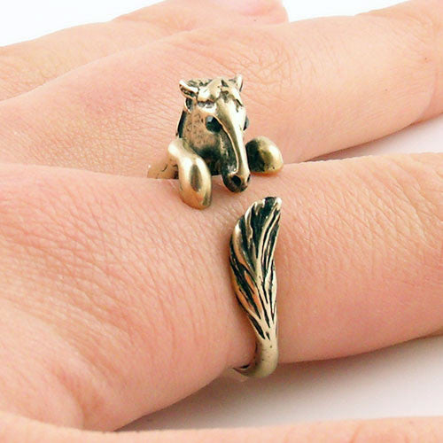 Animal Wrap Ring - Horse - Yellow Bronze - Adjustable Ring - keja jewelry - Keja Designs Jewelry