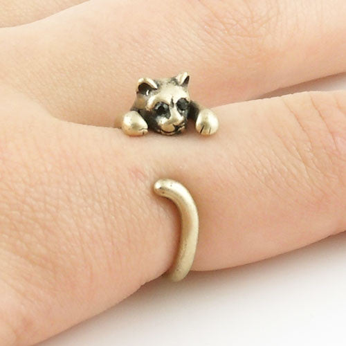 Animal Wrap Ring - Kitten / Cat - Yellow Bronze - Adjustable Ring - keja jewelry - Keja Designs Jewelry