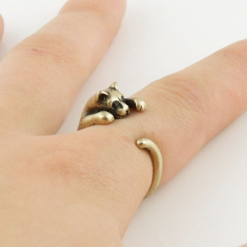 Animal Wrap Ring - Kitten / Cat - Yellow Bronze - Adjustable Ring - keja jewelry - Keja Designs Jewelry
