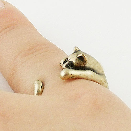 Animal Wrap Ring - Kitten / Cat - Yellow Bronze - Adjustable Ring - keja jewelry - Keja Designs Jewelry