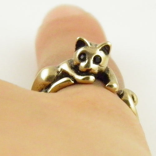 Animal Wrap Ring - Lazy Cat - Yellow Bronze - Adjustable Rig - keja Jewelry - Keja Designs Jewelry