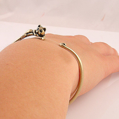 Animal Wrap Bracelet- Lazy Cat - Yellow Bronze - keja jewelry - Keja Designs Jewelry