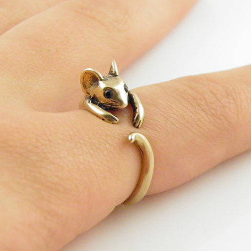 Animal Wrap Ring - Mouse - Yellow Bronze - Adjustable Ring - keja jewelry - Keja Designs Jewelry