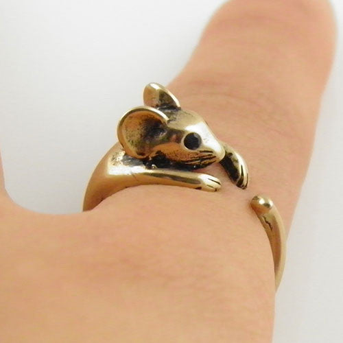 Animal Wrap Ring - Mouse - Yellow Bronze - Adjustable Ring - keja jewelry - Keja Designs Jewelry