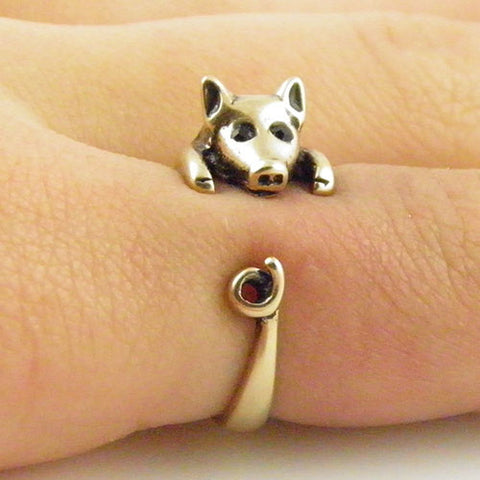 Animal Wrap Ring - Pig - Yellow Bronze - Adjustable Ring - keja jewelry - Keja Designs Jewelry