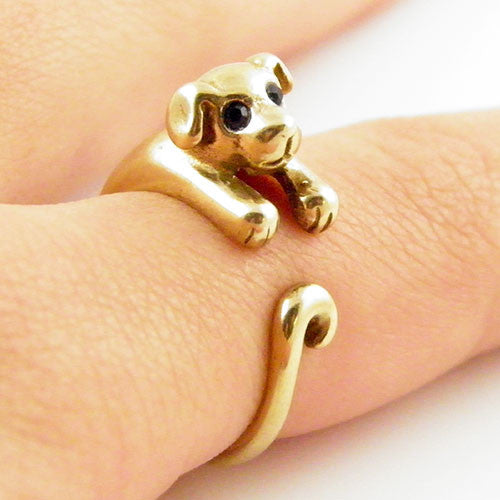 Animal Wrap Ring - Puppy - Yellow Bronze - Adjustable Ring - keja jewelry - Keja Designs Jewelry