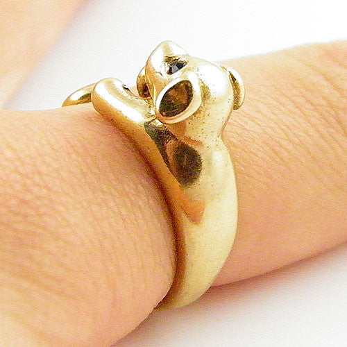 Animal Wrap Ring - Puppy - Yellow Bronze - Adjustable Ring - keja jewelry - Keja Designs Jewelry