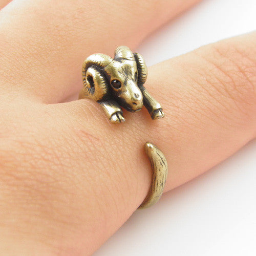 Animal Wrap Ring - Ram - Yellow Bronze - Adjustable Ring - keja Jewelry - Keja Designs Jewelry