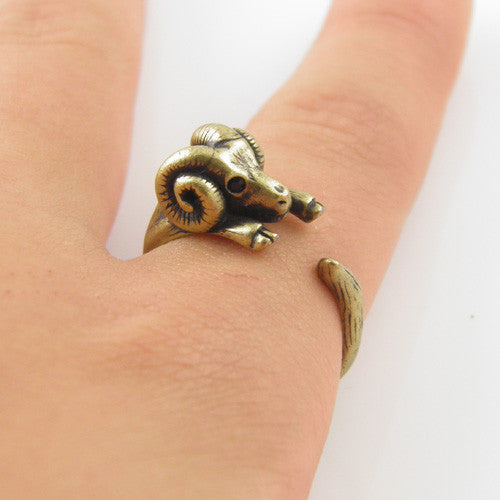 Animal Wrap Ring - Ram - Yellow Bronze - Adjustable Ring - keja Jewelry - Keja Designs Jewelry