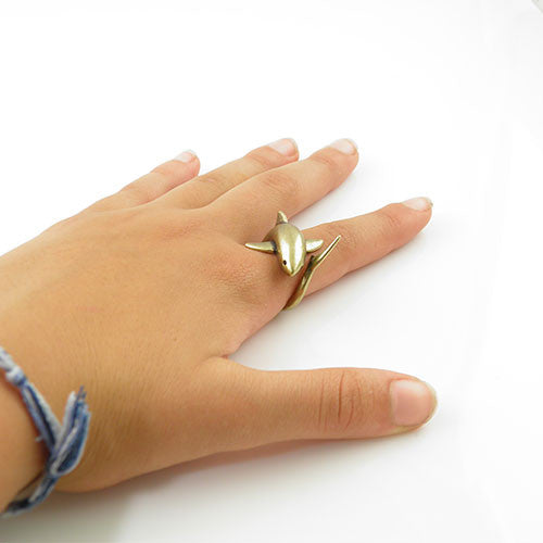 Animal Wrap Ring - Shark - Yellow Bronze - Adjustable Ring - Keja Designs Jewelry